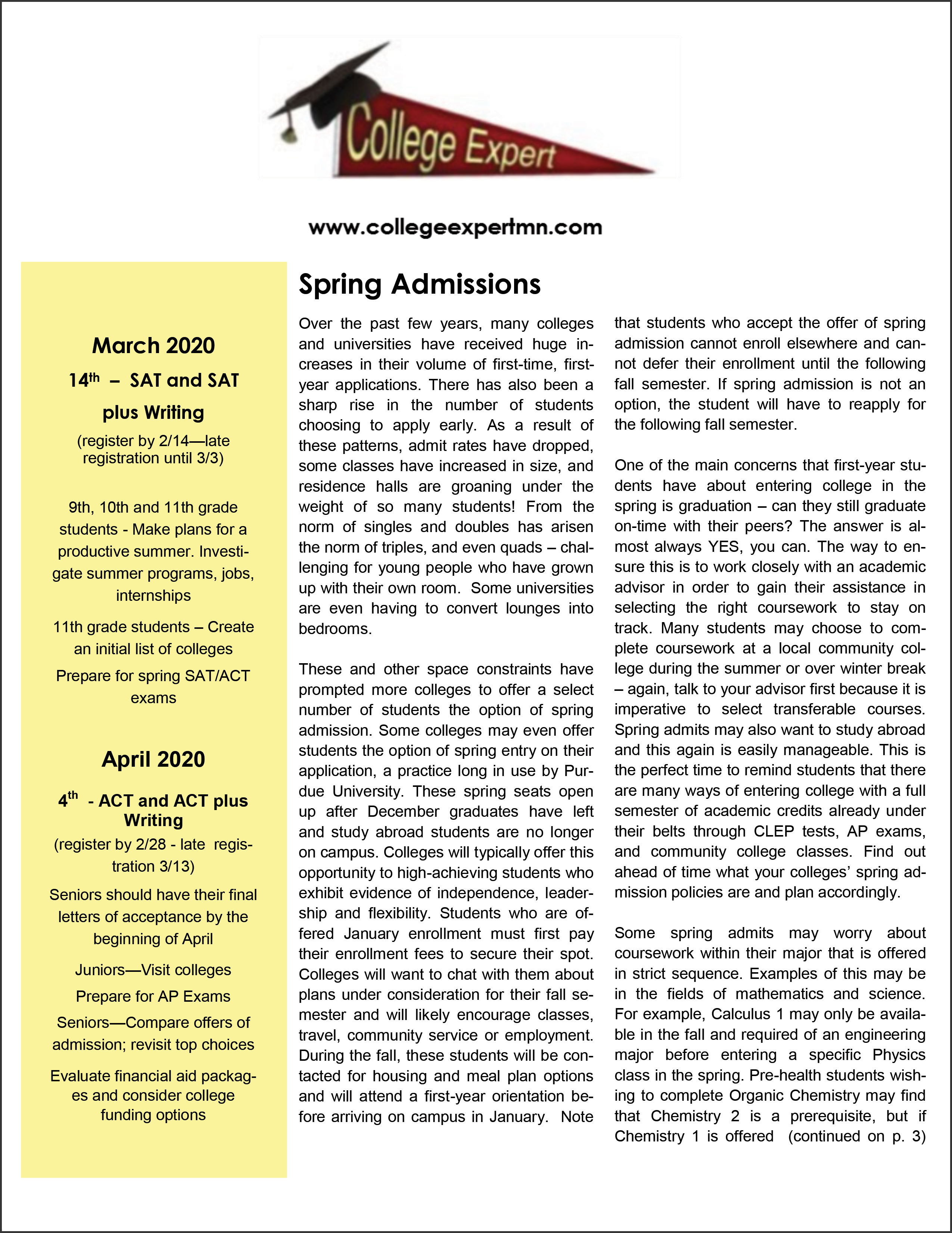 March 2020 College Expert Newsletter