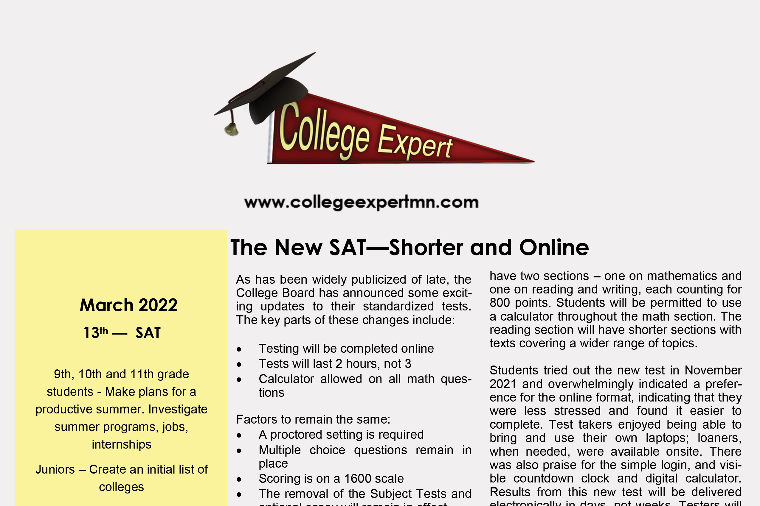 March 2022 College Expert Newsletter