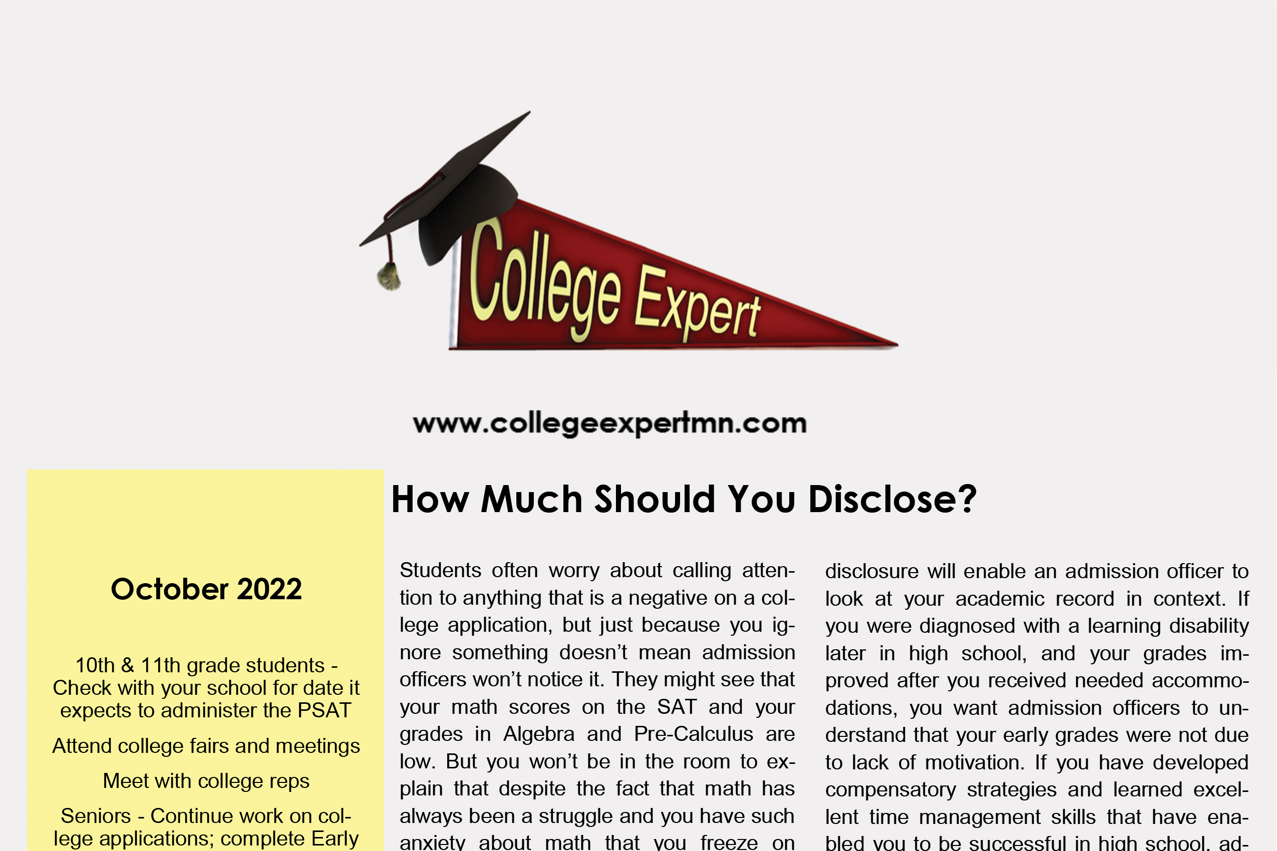 October 2022 College Expert Newsletter