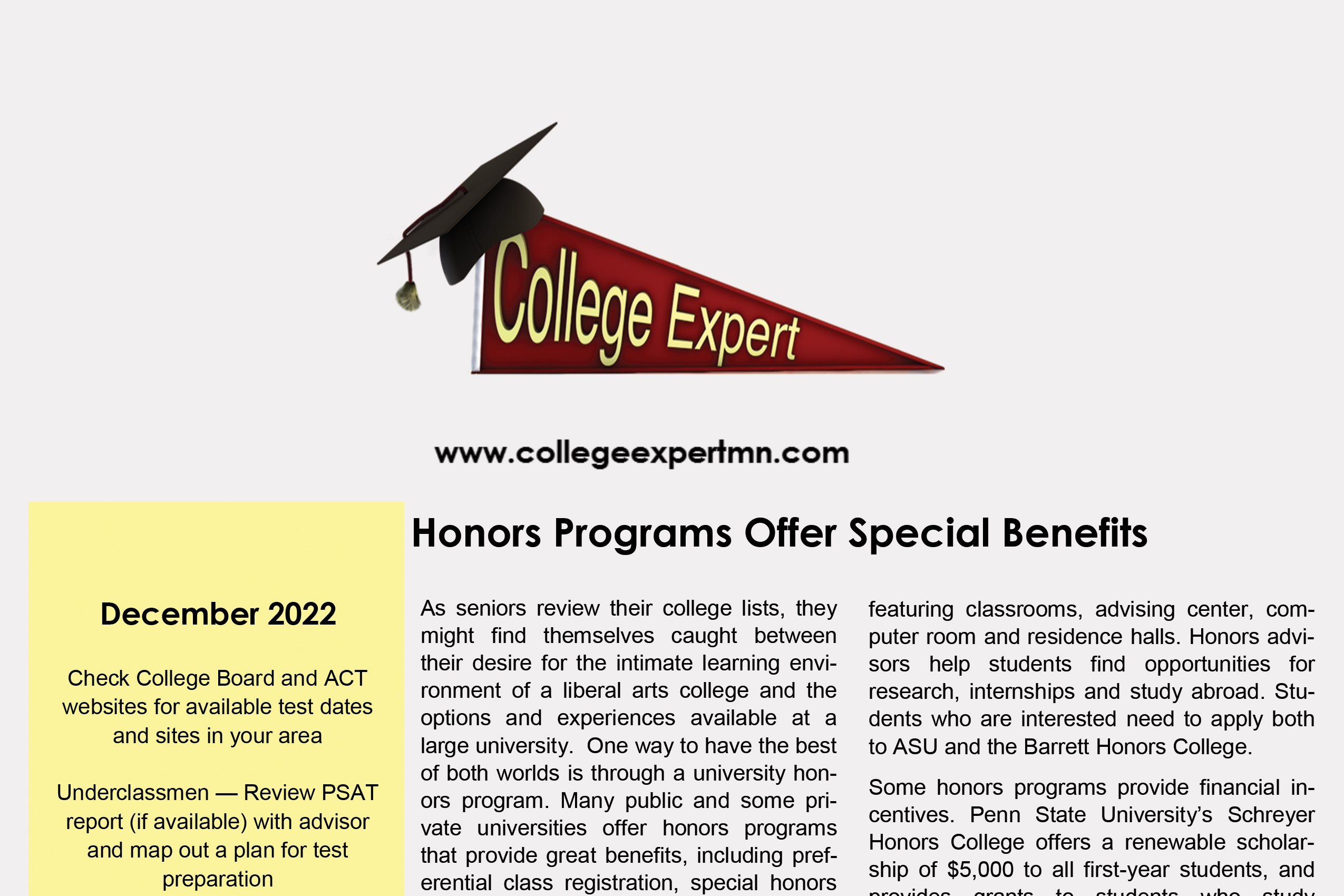 December 2022 College Expert Newsletter