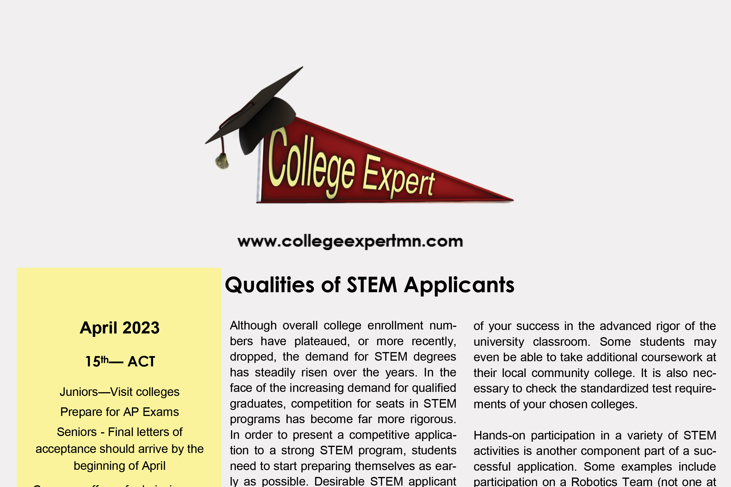 College Expert newsletter banner