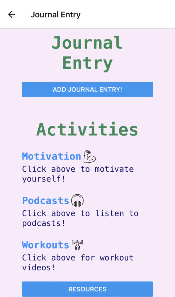 A screenshot of the journal entry and activities links.