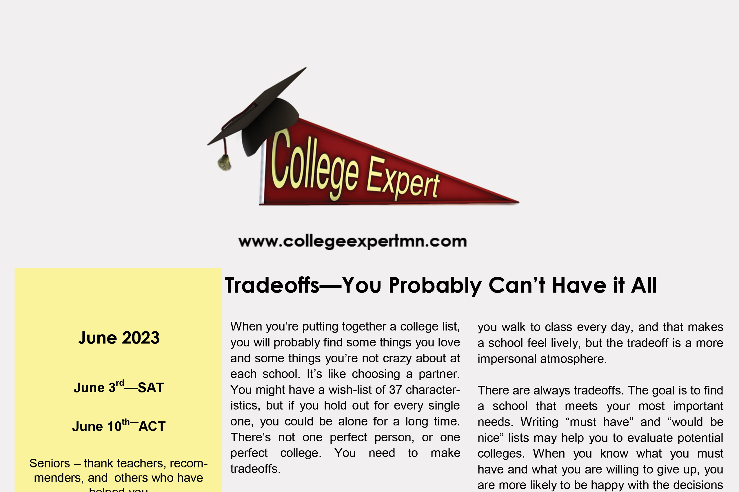 June 2023 College Expert Newsletter