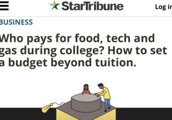 Star Tribune headline and image of dollars flowing out of graduation cap