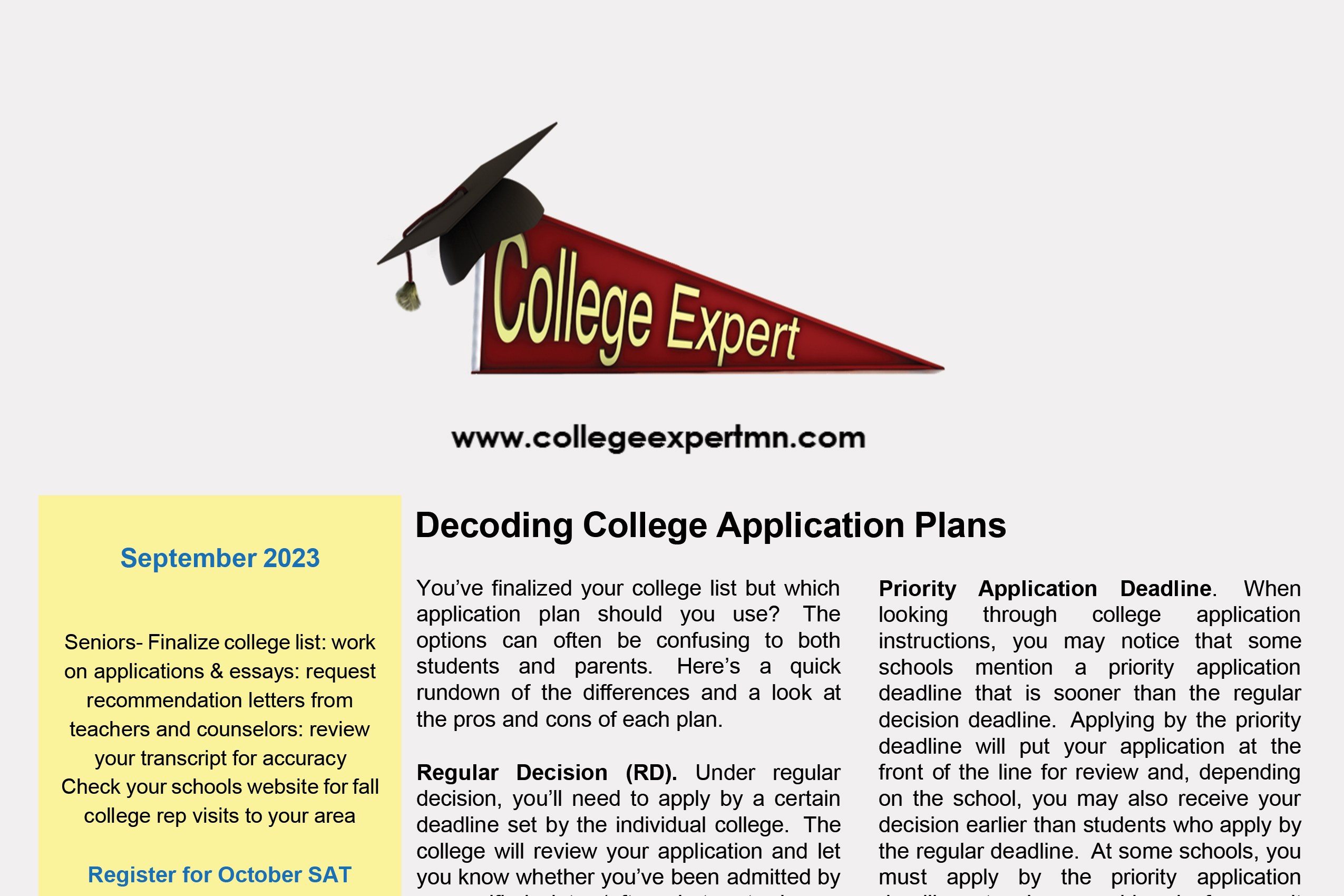 September 2023 College Expert Newsletter