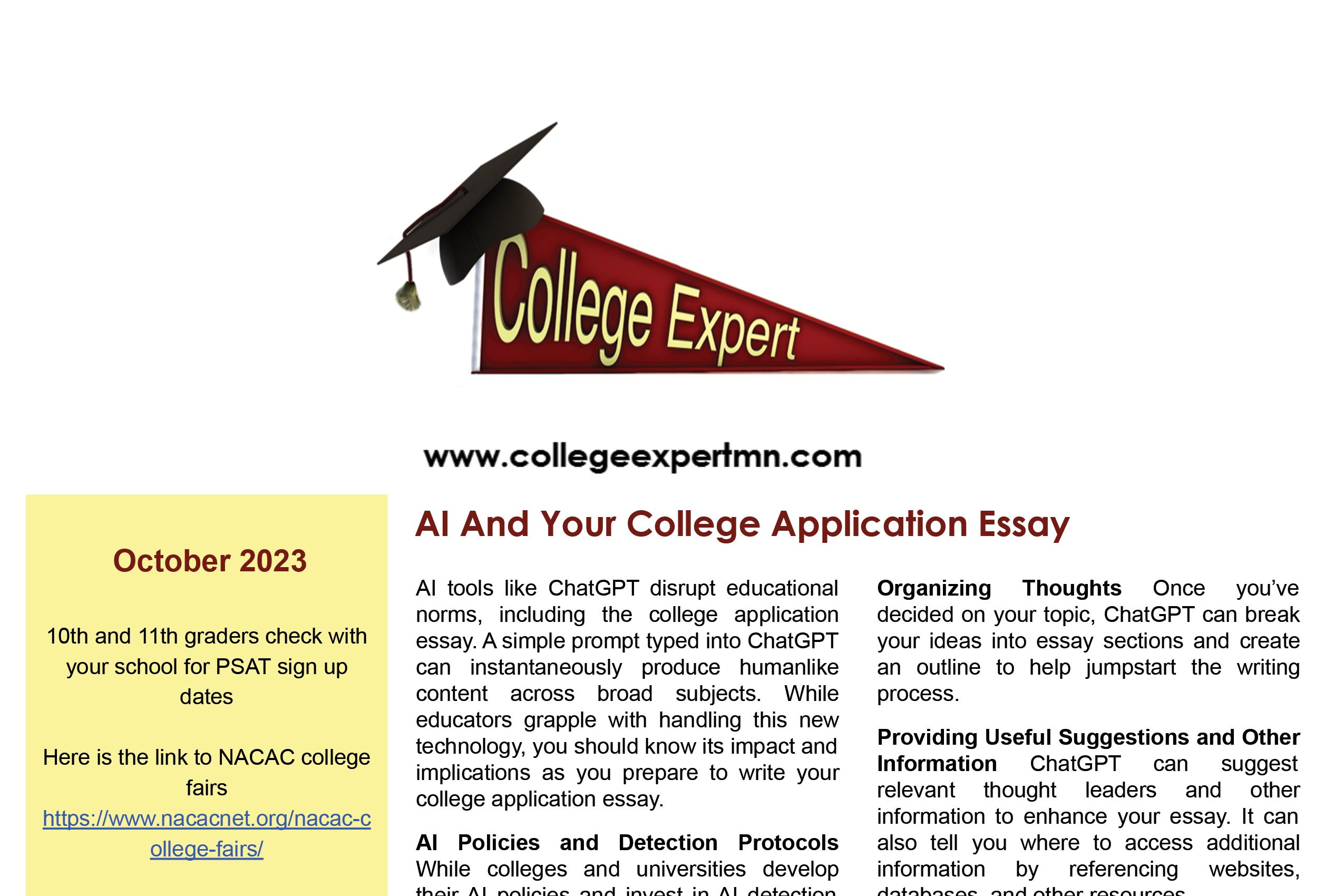 October 2023 College Expert Newsletter