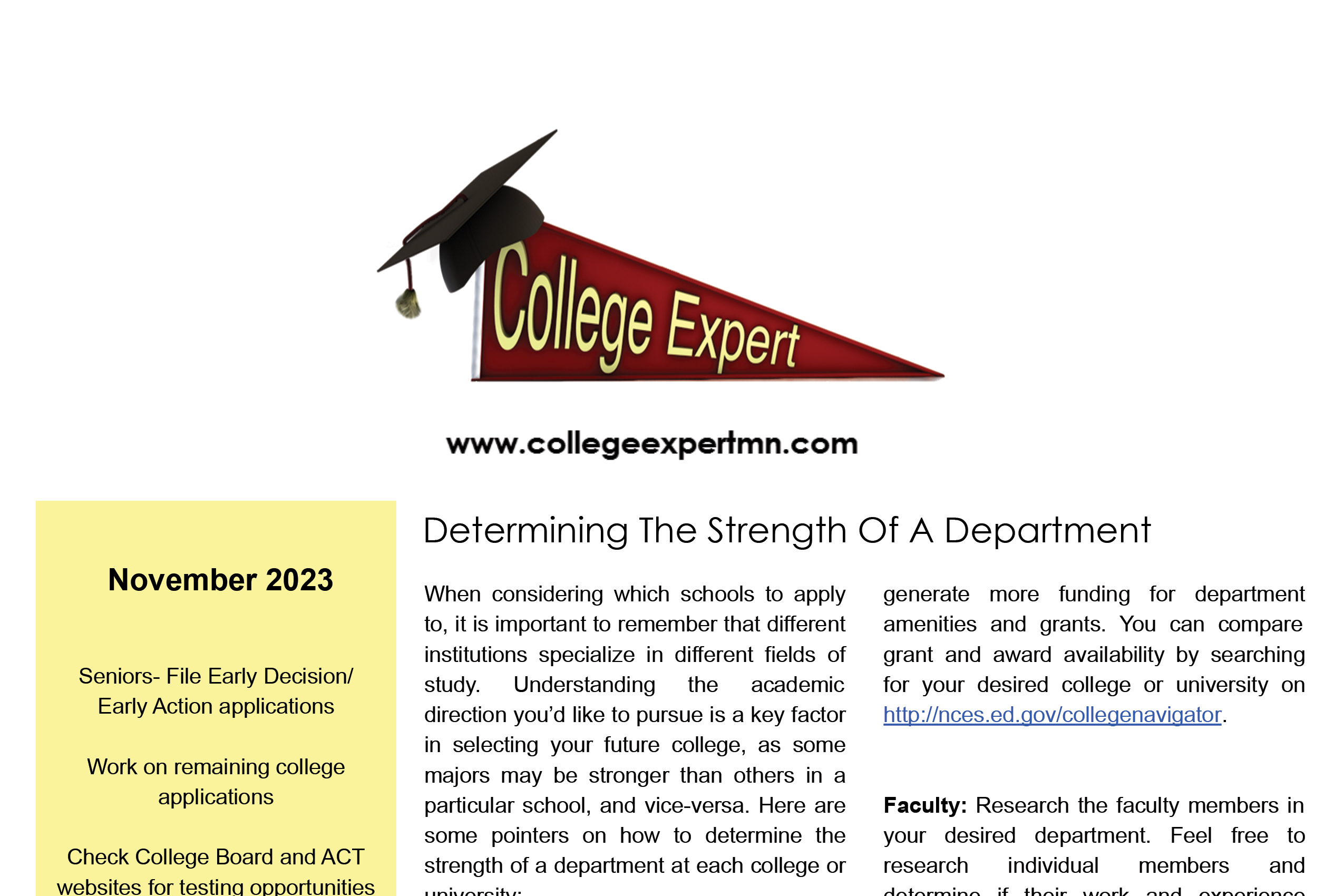 November 2023 College Expert Newsletter