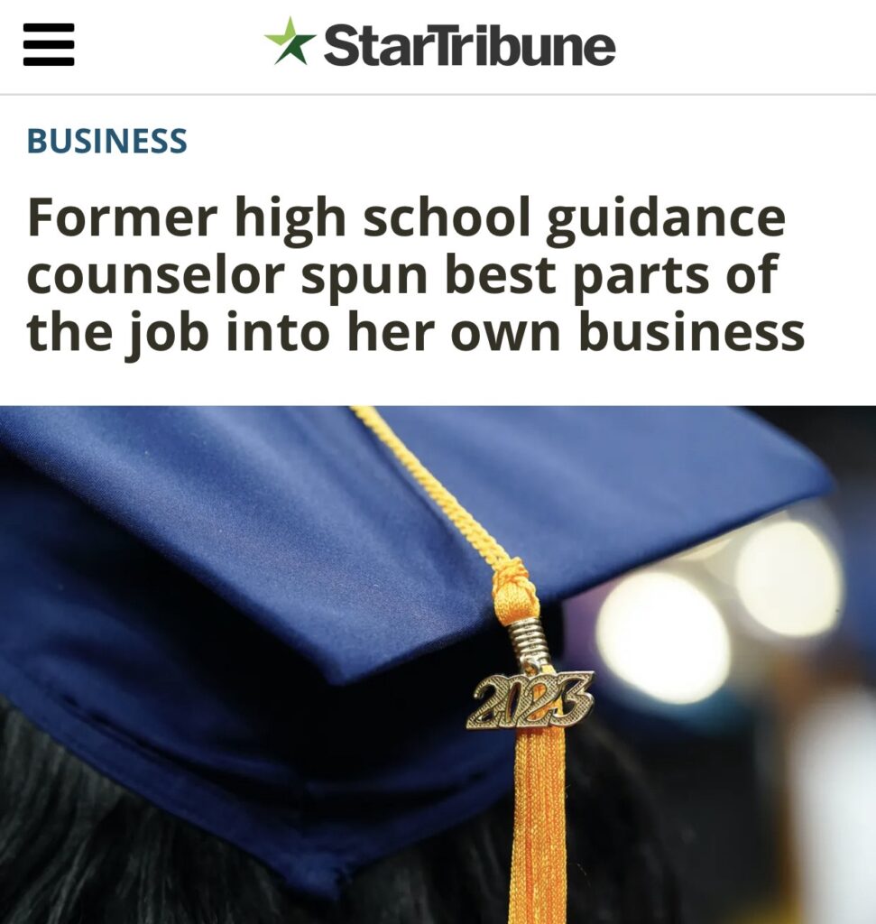 Star Tribune headline and blue grad cap with 2023 on tassel