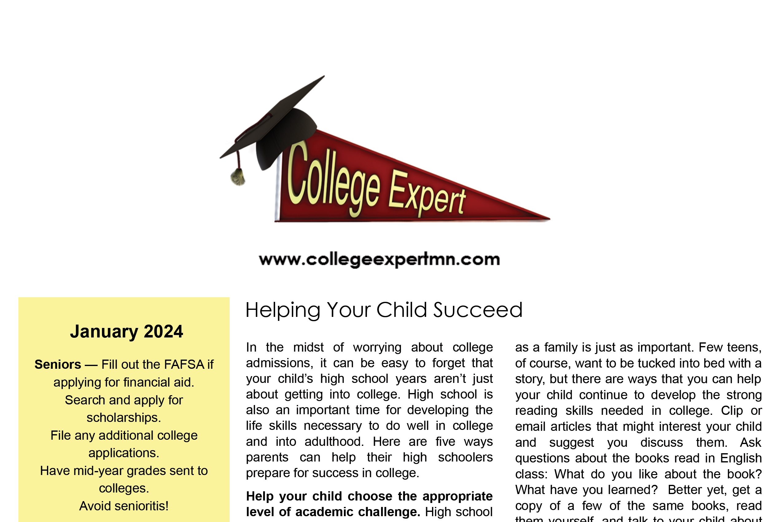 Jan 2024 College Expert Newsletter