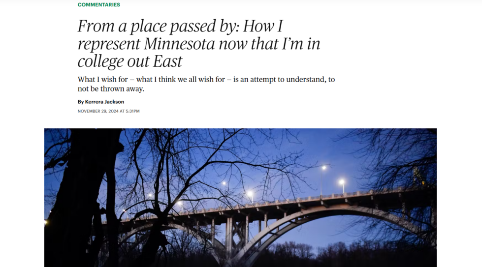 Star Tribune headline and bridge on winter night in Fort Snelling State Park